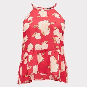 FUCHSIA PINK FLORAL GEORGETTE DROP WAIST HI-LO CAM